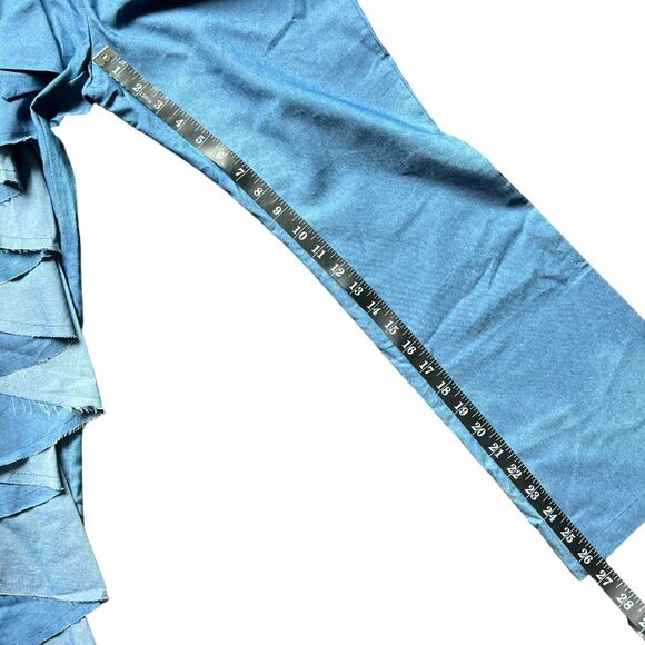 NWT Fashion Mia Womens S Ruffle Sided Pants Chambray High Waisted Blue Appr 28” - Picture 8 of 9
